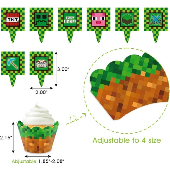 NEW| Minecraft Pixel Gaming Themed Birthday Party Decoration Lot - Picture 2 of 7